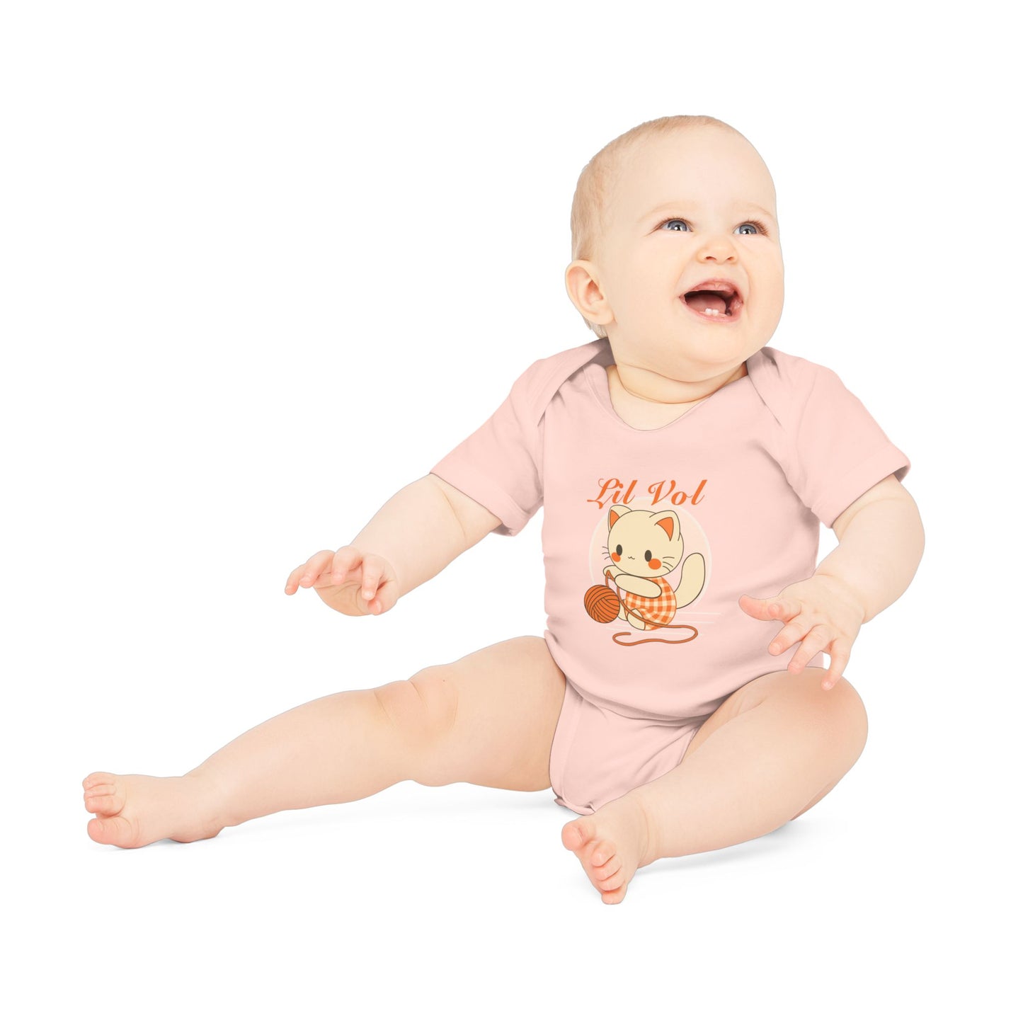 Cute UT Themed Cat Organic Baby Bodysuit - Short Sleeve, Perfect for Newborns