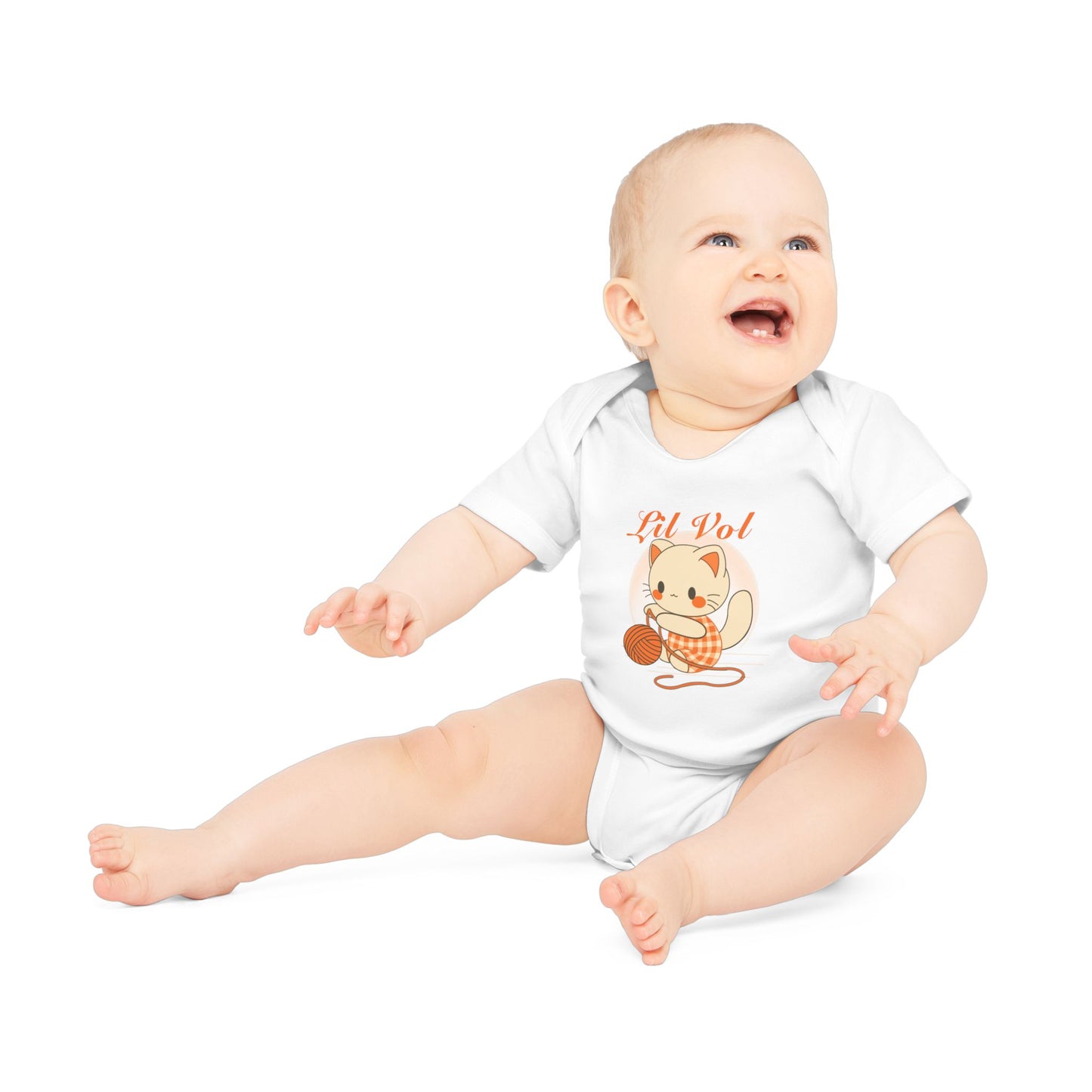 Cute UT Themed Cat Organic Baby Bodysuit - Short Sleeve, Perfect for Newborns