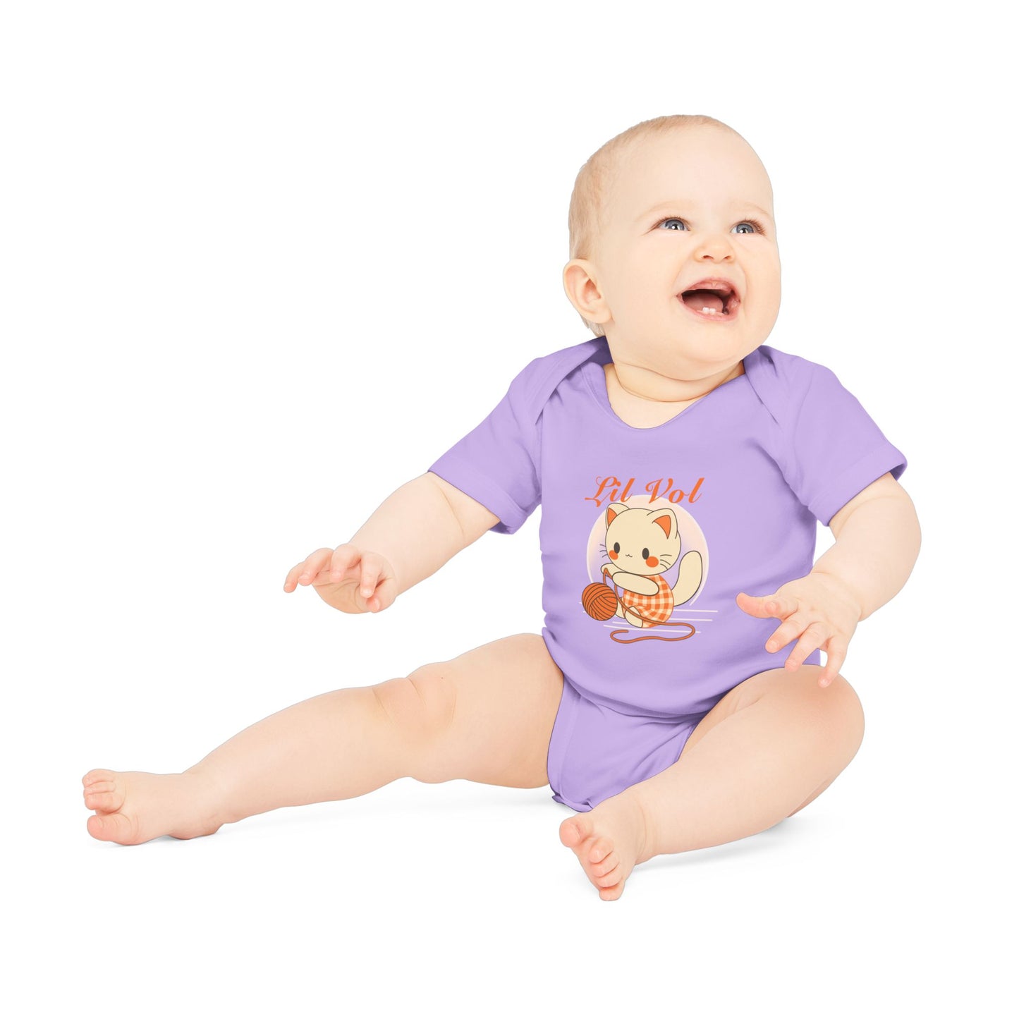 Cute UT Themed Cat Organic Baby Bodysuit - Short Sleeve, Perfect for Newborns