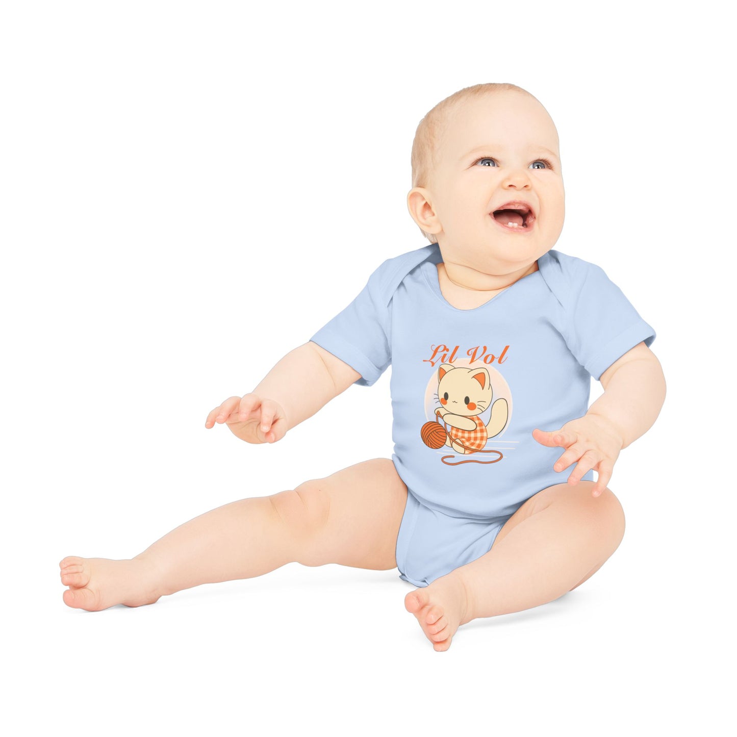 Cute UT Themed Cat Organic Baby Bodysuit - Short Sleeve, Perfect for Newborns