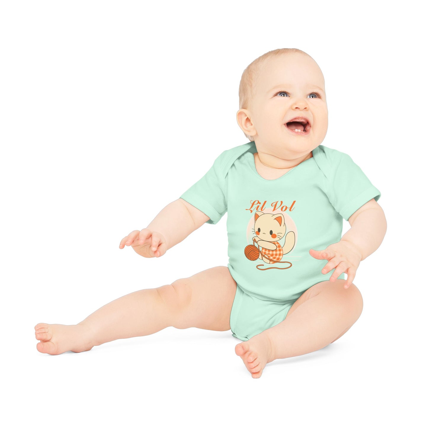 Cute UT Themed Cat Organic Baby Bodysuit - Short Sleeve, Perfect for Newborns