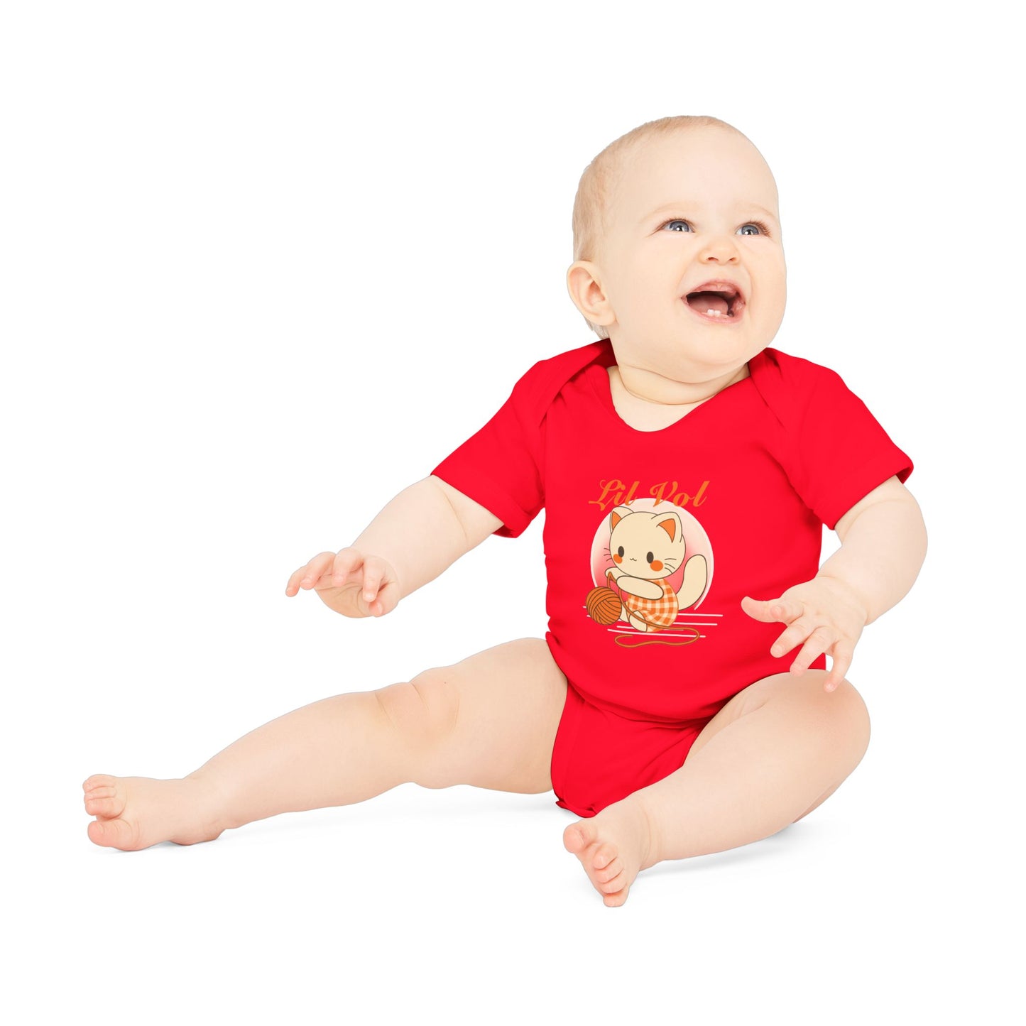 Cute UT Themed Cat Organic Baby Bodysuit - Short Sleeve, Perfect for Newborns