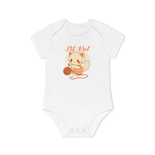 Cute UT Themed Cat Organic Baby Bodysuit - Short Sleeve, Perfect for Newborns